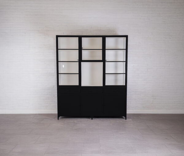 Glassed iron cabinet with 3 plus 3 doors and 3 drawers